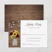 Invitation Fleurs de soleil en bois rustique Bourgogne Mason (Devant / Derrière)