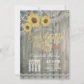 Invitation Fleurs de soleil en bois rustique Dentelle Bachelo (Devant)