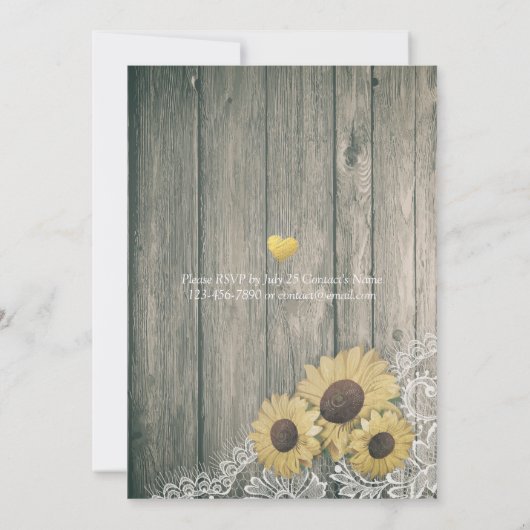 Invitation Fleurs de soleil en bois rustique Dentelle Bachelo (Dos)