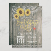 Invitation Fleurs de soleil en bois rustique Dentelle Bachelo (Devant / Derrière)