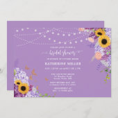 Invitation Fleurs de soleil en bois rustique Fête des mariées (Devant / Derrière)