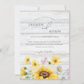 Invitation Fleurs de soleil en bois rustique Monogramme Maria (Devant)