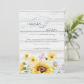 Invitation Fleurs de soleil en bois rustique Monogramme Maria (Debout devant)