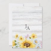 Invitation Fleurs de soleil en bois rustique Monogramme Maria (Dos)
