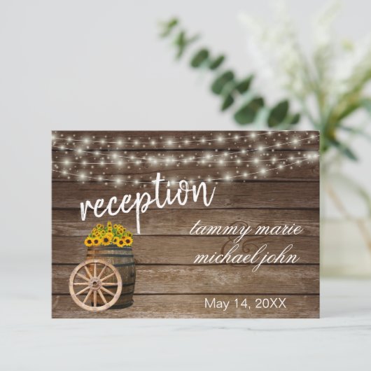 Invitation Fleurs de soleil en tonneau rustique - Réception (Debout devant)