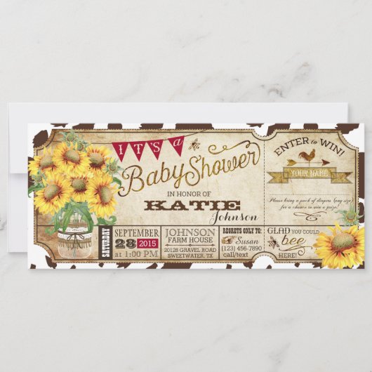 Invitation Fleurs de soleil et Baby shower d'impression de va (Devant)