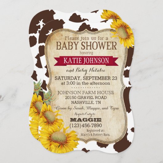 Invitation Fleurs de soleil et Baby shower d'impression de va (Devant / Derrière)