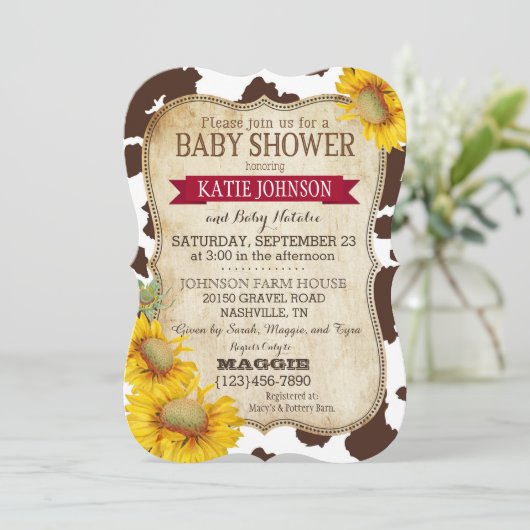 Invitation Fleurs de soleil et Baby shower d'impression de va (Debout devant)