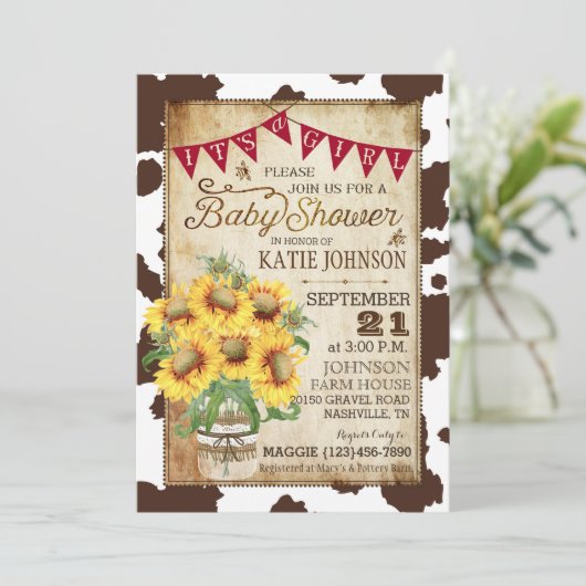 Invitation Fleurs de soleil et Baby shower d'impression de va (Debout devant)