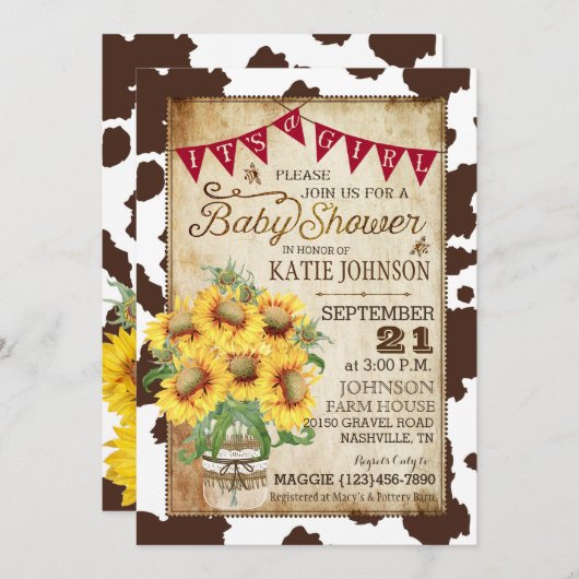 Invitation Fleurs de soleil et Baby shower d'impression de va (Devant / Derrière)