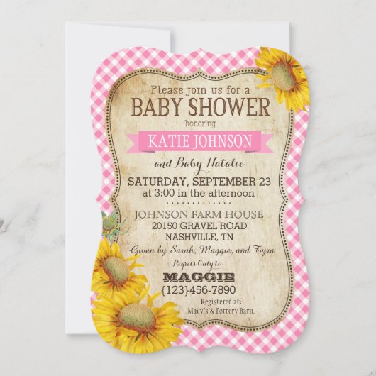 Invitation Fleurs de soleil et Baby shower En vichy (Devant)