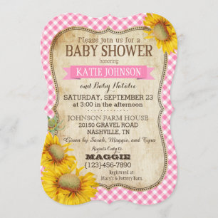 Invitation Fleurs de soleil et Baby shower En vichy