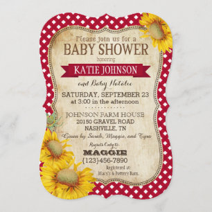 Invitation Fleurs de soleil et Baby shower En vichy