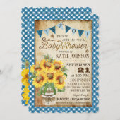 Invitation Fleurs de soleil et Baby shower En vichy (Devant / Derrière)