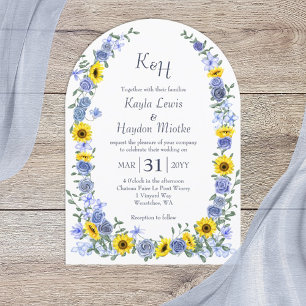 Invitation Fleurs de soleil et bleu clair Rose Jardin Arches 