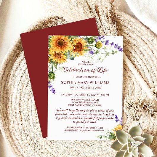 Invitation Fleurs de soleil et funérailles de lavande Fête de