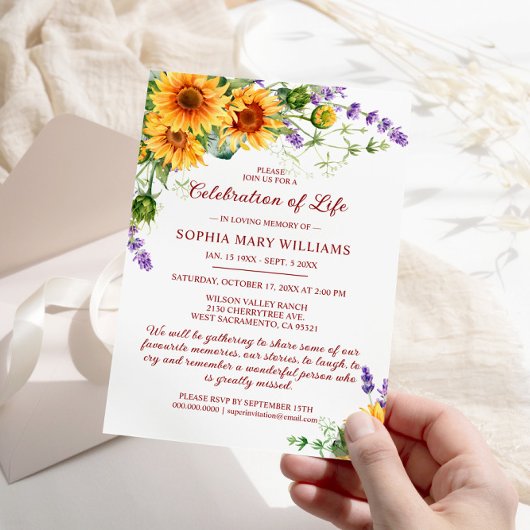 Invitation Fleurs de soleil et funérailles de lavande Fête de