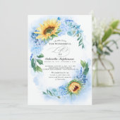 Invitation Fleurs de soleil et Hydrangée bleue Dusty Funérail (Debout devant)