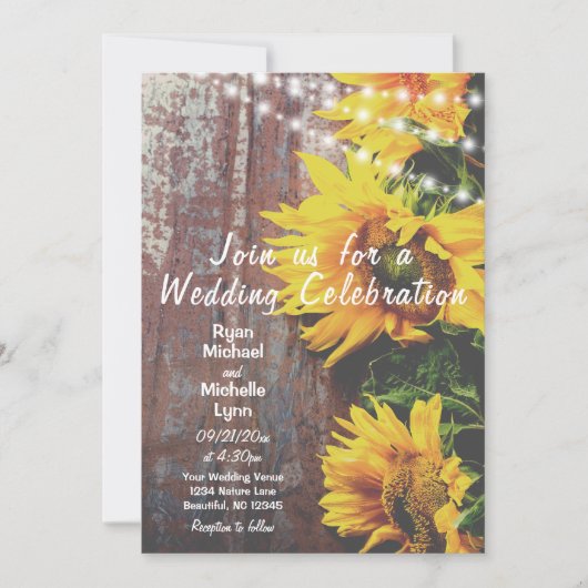 Invitation Fleurs de soleil et lumières Mariage campagnard ru (Devant)