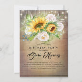 Invitation Fleurs de soleil et roses blanches Fête d'annivers (Devant)