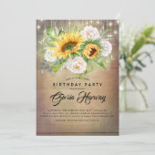 Invitation Fleurs de soleil et roses blanches Fête d'annivers (Debout devant)