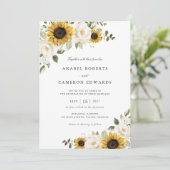 Invitation Fleurs de soleil Fleurs blanches Verdure Mariage é (Debout devant)