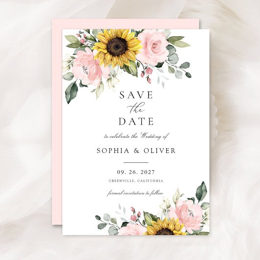 Invitation Fleurs de soleil Floral Blush Green Enregistrer la