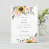 Invitation Fleurs de soleil Floral Blush Green Enregistrer la (Debout devant)