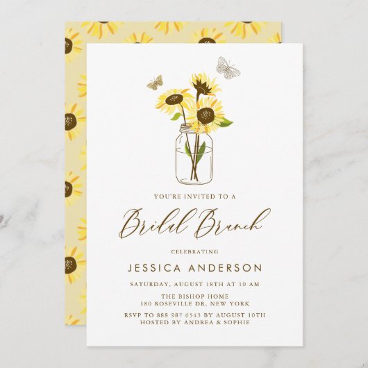 Invitation Fleurs de soleil jaunes à Mason Jar Brunch nuptial (Devant / Derrière)