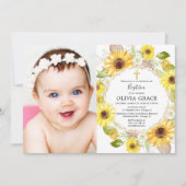 Invitation Fleurs de soleil jaunes baptême aquarelle florale  (Devant)