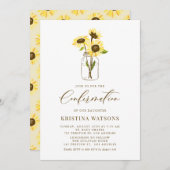 Invitation Fleurs de soleil jaunes dans un pot Mason Confirma (Devant / Derrière)