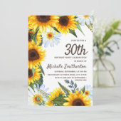 Invitation Fleurs de soleil jaunes Marguerites blanches 30e a (Debout devant)