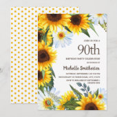 Invitation Fleurs de soleil jaunes Marguerites blanches 90e a (Devant / Derrière)