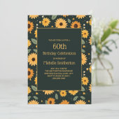 Invitation Fleurs de soleil jaunes Noir 60e anniversaire (Debout devant)
