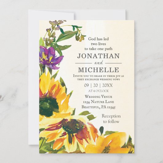 Invitation Fleurs de soleil jaunes Rustique Floral Mariage ch (Devant)