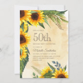 Invitation Fleurs de soleil jaunes rustiques 50e anniversaire (Devant)
