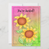 Invitation Fleurs de soleil jaunes Texturées rose vert Annive (Devant)