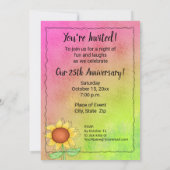 Invitation Fleurs de soleil jaunes Texturées rose vert Annive (Dos)