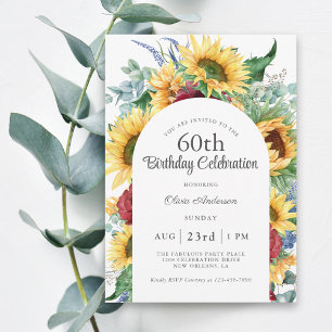 Invitation Fleurs de soleil joyeux Botanique 60e fête d'anniv