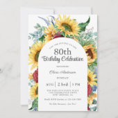 Invitation Fleurs de soleil joyeux Botanique 80e fête d'anniv (Devant)