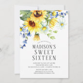 Invitation Fleurs de soleil joyeux Sweet sixteen fête d'anniv (Devant)