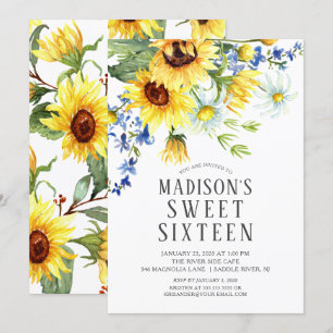 Invitation Fleurs de soleil joyeux Sweet sixteen fête d'anniv