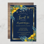 Invitation Fleurs de soleil, lumières, bois Texture douce 16 (Devant / Derrière)