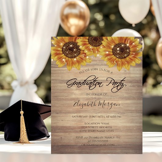 Invitation Fleurs de soleil, Lumières, Fête de Graduation de 