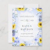 Invitation Fleurs de soleil, mariage bleu Dusty Roses Enregis (Devant)
