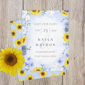 Invitation Fleurs de soleil, mariage bleu Dusty Roses Enregis