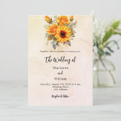 Invitation Fleurs de soleil mariages verdure rustique jaune (Debout devant)