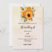 Invitation Fleurs de soleil mariages verdure rustique jaune l (Devant)