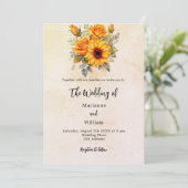 Invitation Fleurs de soleil mariages verdure rustique jaune l (Debout devant)