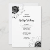 Invitation Fleurs de soleil noires et blanches fête d'anniver (Devant)